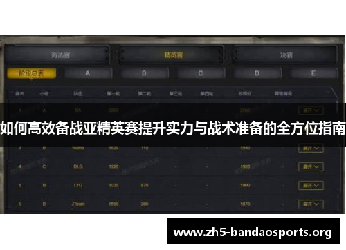 如何高效备战亚精英赛提升实力与战术准备的全方位指南